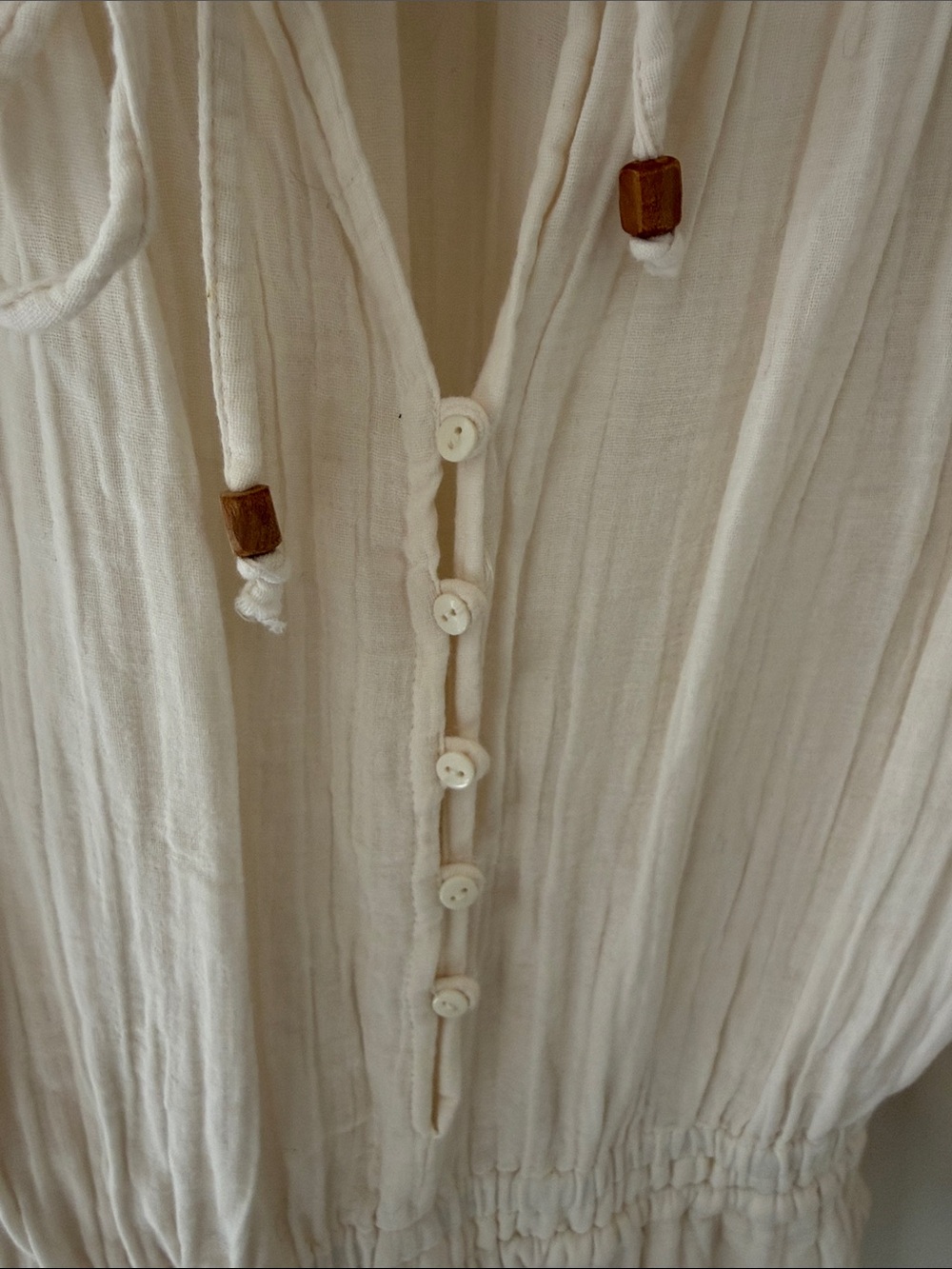 Dex Cream Boho Tie-Front Peasant Tunic - Picture 3 of 5